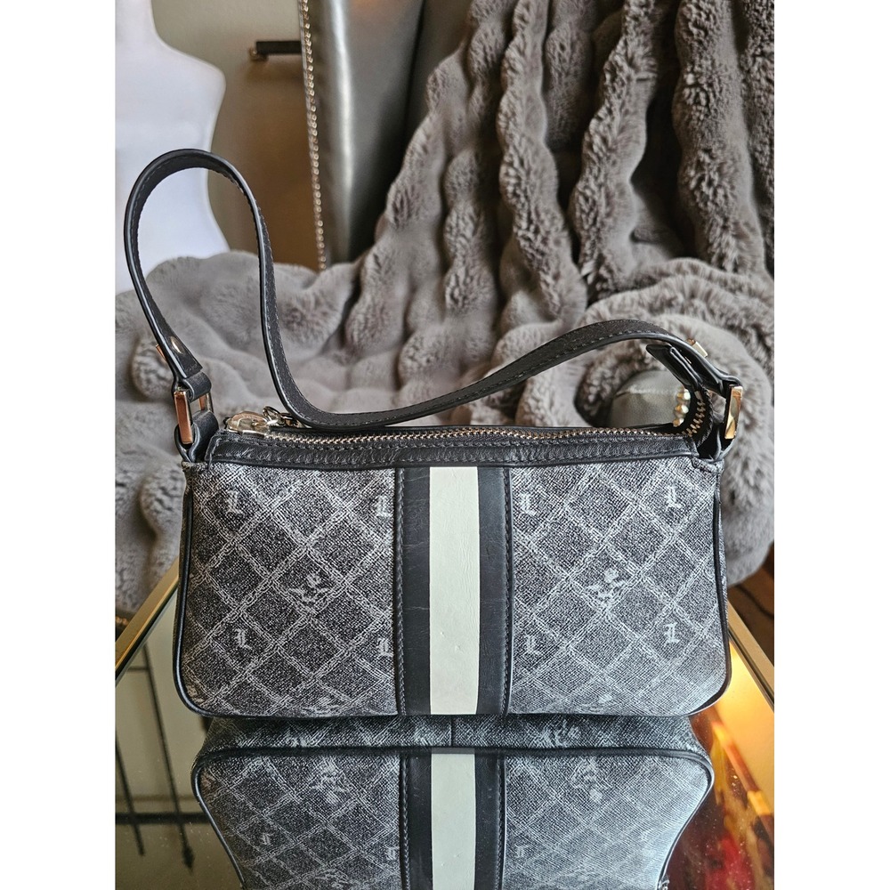 RARE NWOT LAMB Small Black Monogram Stripe Shoulder Bag Y2K Gwen Stefani